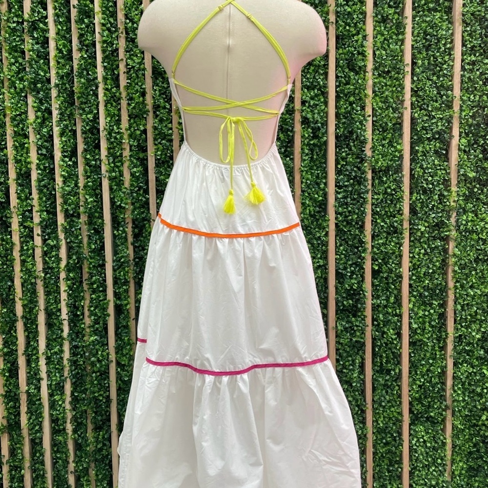 Aakaa White Dress with Lime Accents - Picture 2 of 11